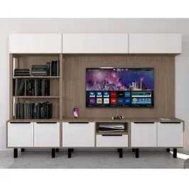 Biblioteca living Erin, stejar + alb, 260 cm, 6C