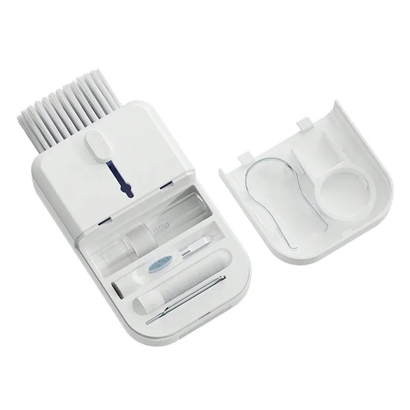 Kit de Curatare 11 in 1 pentru Electronice, include pensula, spray, spray, carpa microfibra, Perie Retractabila, Extractor Taste si Stilou de Curatare, Design Compact si Integrat,pentru Laptop, Tastatura, Monitor, Telefon, Camera Foto, Drona, Casti, Alb