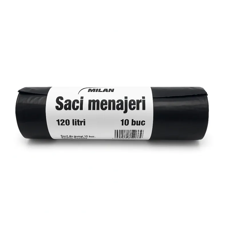 Saci menajeri pentru europubela rezistenti 120L, 10 Buc/Rola, Culoare Negru