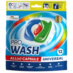 Detergent rufe capsule, Pro Wash ALLin1 Universal, ofera stralucire si improspatare culorilor, 12 buc