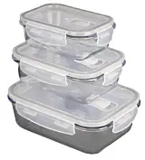 Set 3 caserole Carrefour Home, sticla/plastic, Transparent