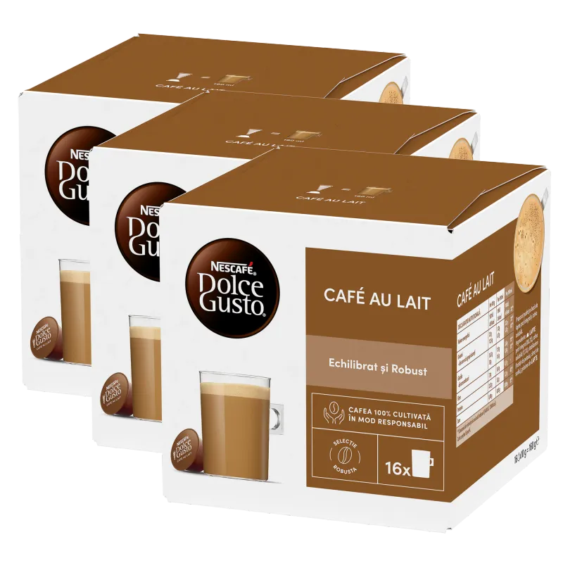 Set 3 x Cafea capsule, Nescafé Dolce Gusto Café Au Lait, 48 buc, 480 g