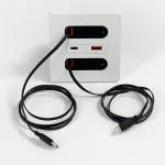 Priza de perete BIZAIMO® cu Incarcare Rapida 20W, Cabluri retractabile lungime 0.8m USB-C si Lightning, Porturi USB-A si USB-C, 16A, Alb