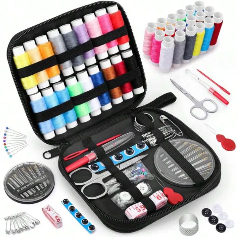 Trusa de cusut DANATI, cu 85 accesorii pentru bricolaj, Set de cusut, cu ace de cusut si ata, instrumente pentru repararea cusaturii de mana, multiple culori ale firului, 12.5 x 14 cm