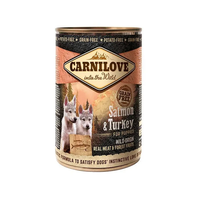 Hrana umeda pentru caini Carnilove Wild Meat, Puppies, Somon & Curcan, 400 g