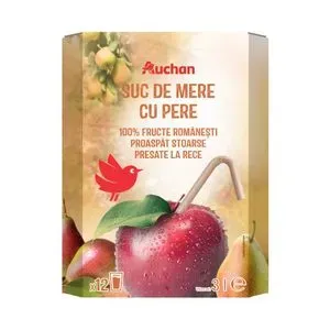Suc natural de mere cu pere Auchan, 3 l