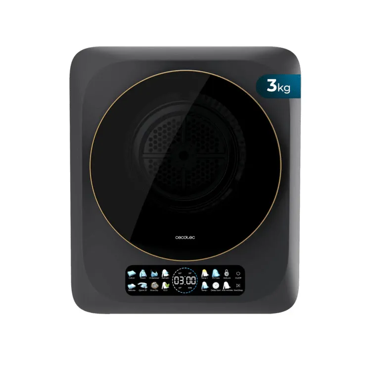 Mini uscator de rufe compact cu evacuare Cecotec, Bolero DressCode Dry 3400V Dark, 3 kg, 8 programe uscare, igienizare UV, Child Lock, panou de control tactil, utilizare intuitiva, usor de transportat, program incaltari cu suport special, antracit
