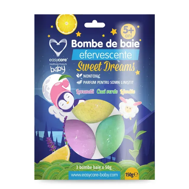 Bombe de baie efervescente pentru copii Easycare Baby Sweet Dream, 3 buc