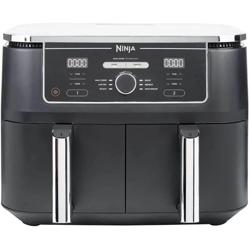 Friteuza cu aer cald Ninja Foodi DualZone AF400, 9.5l, 2470W, 6 functii de gatit, 2 placi cu invelis ceramic, functii Sync&Match, negru