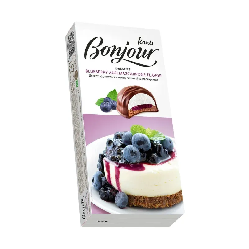 Desert glazurat din biscuit cu afine si  mascarpone Konti Bonjour, 232 g