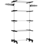 Uscator de rufe pliabil HOMCOM din otel inoxidabil si plastic, suport de uscare turn vertical extensibil cu economie de spatiu cu 6 roti, carlige si 4 rafturi reglabile pentru interior, 142x55x172 cm, negru argintiu