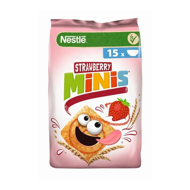 Cereale crocante cu gust de capsuni Nestle Minis, 450 g