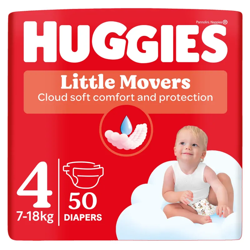 Scutece Huggies Little Movers Jumbo , marimea 4, 7 - 18 kg, 50 bucati