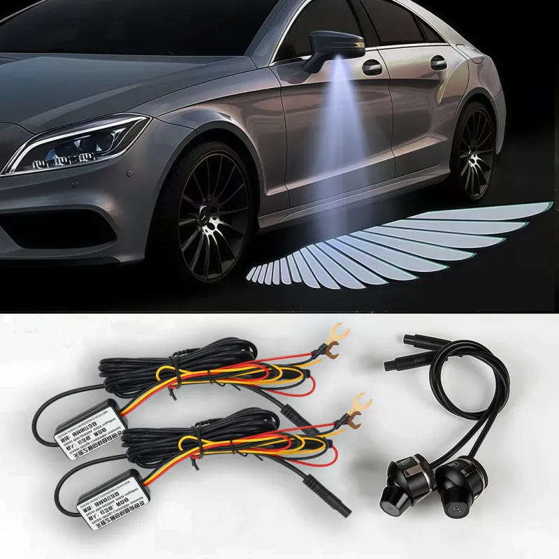 Set 2 Proiectoare LED Angel Wings, XONGSOR®, Ornament auto Welcome Light cu Montaj in Oglinda, 12V, Rezistente la apa, Lumina alb pur 6000k, Negru