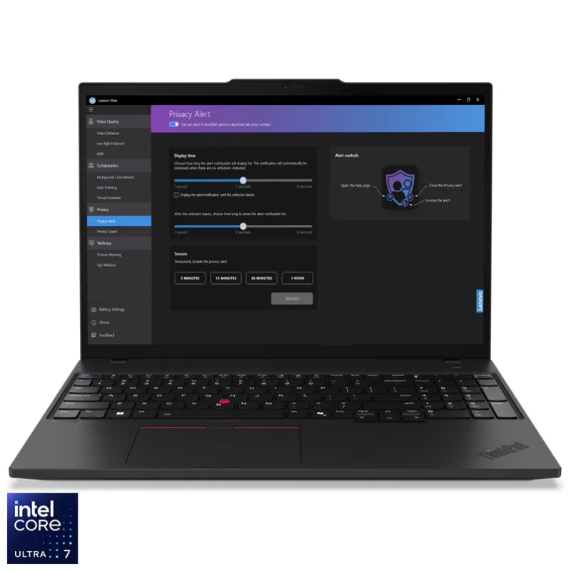 Lenovo ThinkPad T16 Gen 3 cu procesor Intel® Core™ Ultra 7 155U pana la 4.8GHz, 16" WUXGA, IPS, 64GB RAM DDR5, 2TB SSD, Intel® Graphics, Windows® 11 Pro, Black, 3-year, Courier or Carry-in