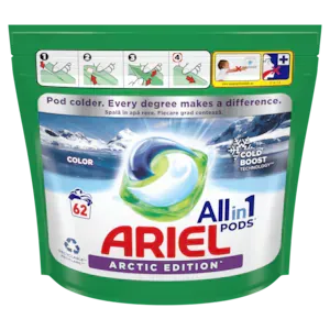 Detergent de rufe capsule Ariel All-in-One PODS Arctic Edition Color, 62 spalari