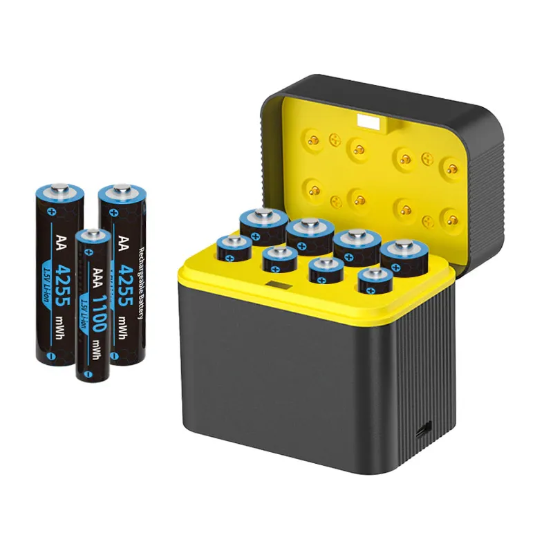 Încărcător pentru baterii litiu-ion, 8 bucăți, 4255 mWh + 1100 mAh, 1.5 V, compact cu LED