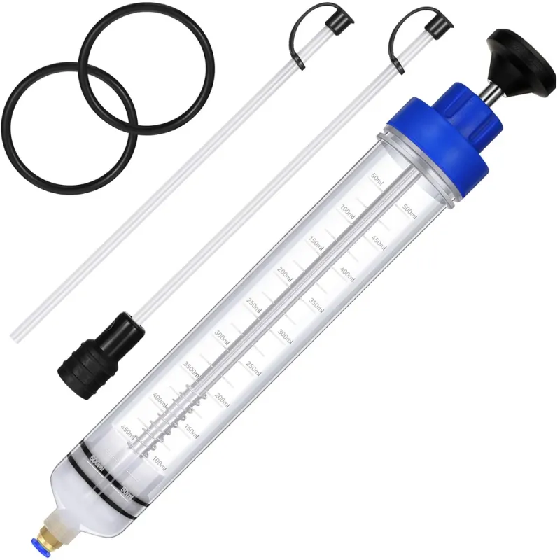 Pompa extractor fluid auto, seringa pentru schimb de ulei cu furtun, aspirator manual de combustibil si umplere, 500ml, transparent, pentru ulei si lichide mecanice