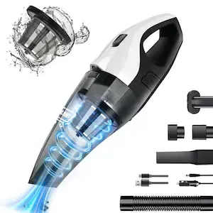 Aspirator de mana fara fir, Rqiurpn, putere aspiratie 5000-6000 Pa, Aspirator Cu Filtru HEPA, 7.4V, alimentare duala, design elegant, Ideal Pentru Casa and Birou, Compact Si Usor, Curatare Praf Murdarie, Negru