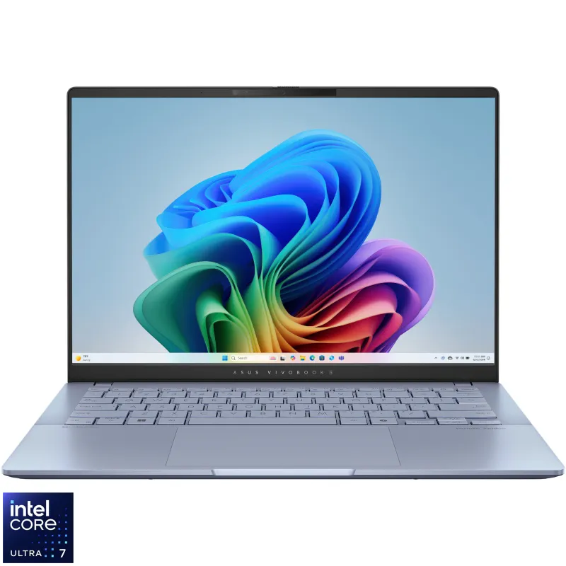 ASUS Vivobook S 14 S5406SA cu procesor Intel® Core™ Ultra 7 256V pana la 4.8GHz, 14'', WUXGA, OLED, 16GB LPDDR5X RAM, 1TB SSD, Intel® Arc™ Graphics, Windows 11 Pro, Mist Blue