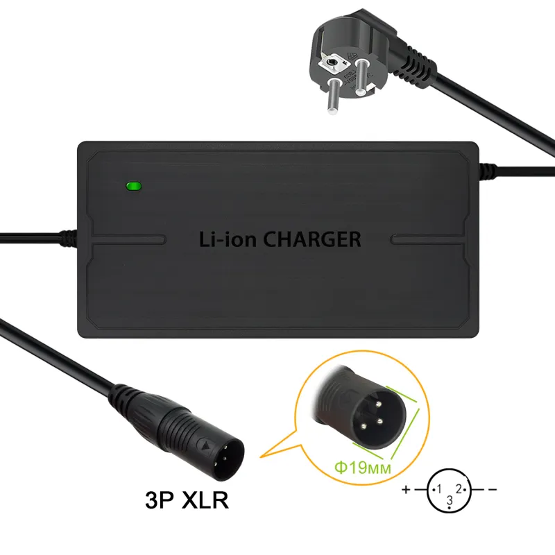 Qintrumiot 54.6V 5A Incarcator de baterii litiu ion 54.6V 5A Incarcator electric pentru 13S 48V Li-ion Incarcator de baterii (XLR conector)