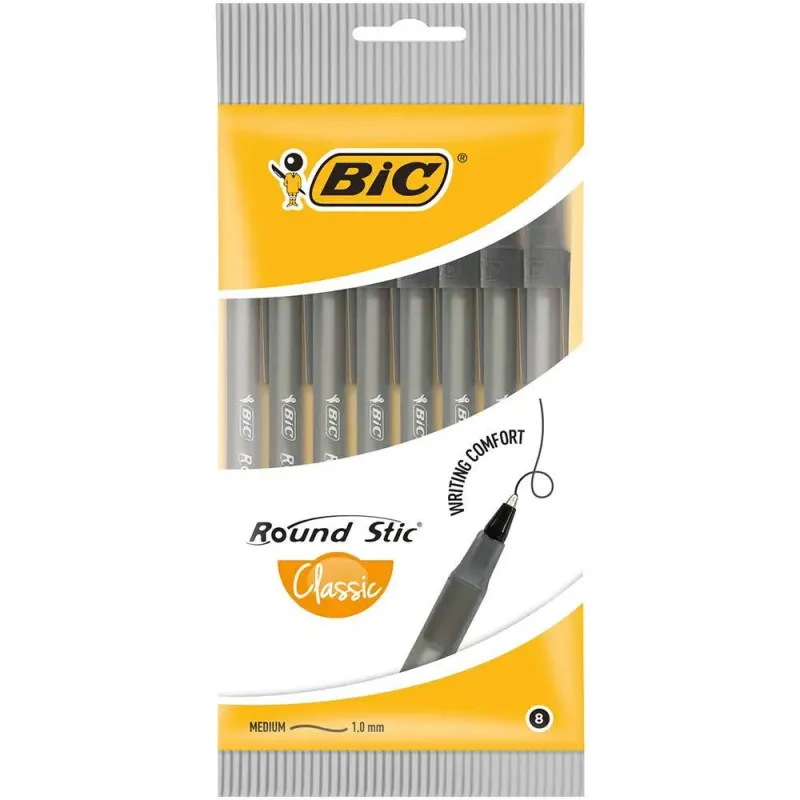 Pix Bic Round Stic 1 mm, negru, 8 bucati