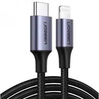 CABLU alimentare si date Ugreen, "US304", Fast Charging Data Cable pt. smartphone, USB Type-c la Lightning Iphone certificare MFI, braided, PVC, 1m, negru
