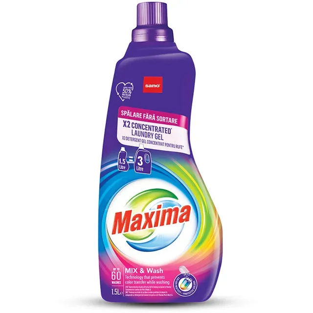 Detergent gel pentru rufe Sano Maxima Mix & Wash, 60 spalari, 1.5 l