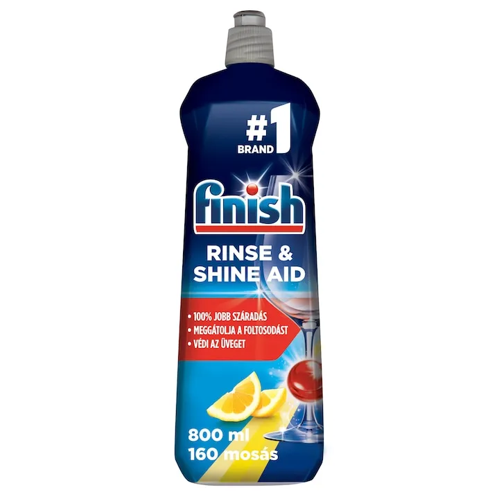 Agent de clatire pentru spalarea masinii de spalat vase, Finish Rinse & Shine, aparfum de lamaie, pentru 160 de spalari, 800 ml