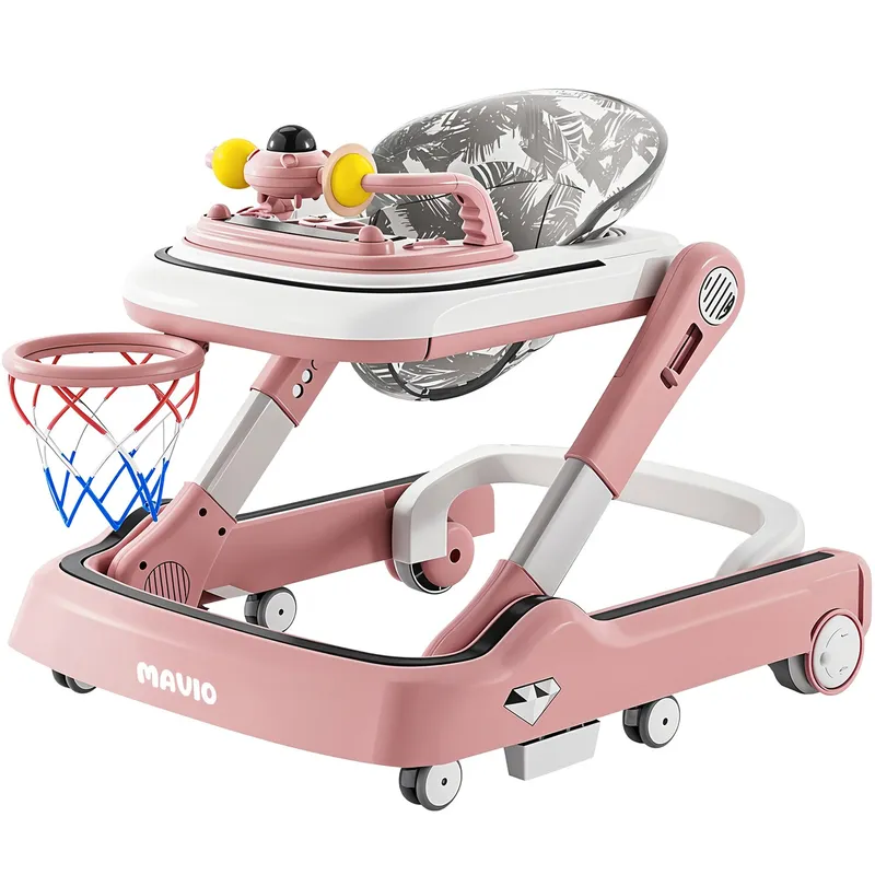 Premergator Copii 2 in 1 Mavio®, Model MyRide, Rotobil pentru Bebelusi, Mod Antemergator, Varsta Recomandata 3-36 Luni, Pliabil, Inaltime Ajustabila, Jucarii Interactive, Anti Cadere, Roti 360 Grade, Masuta Mancare Bebe, Tavita cu Sunete, Cos Baschet, Roz