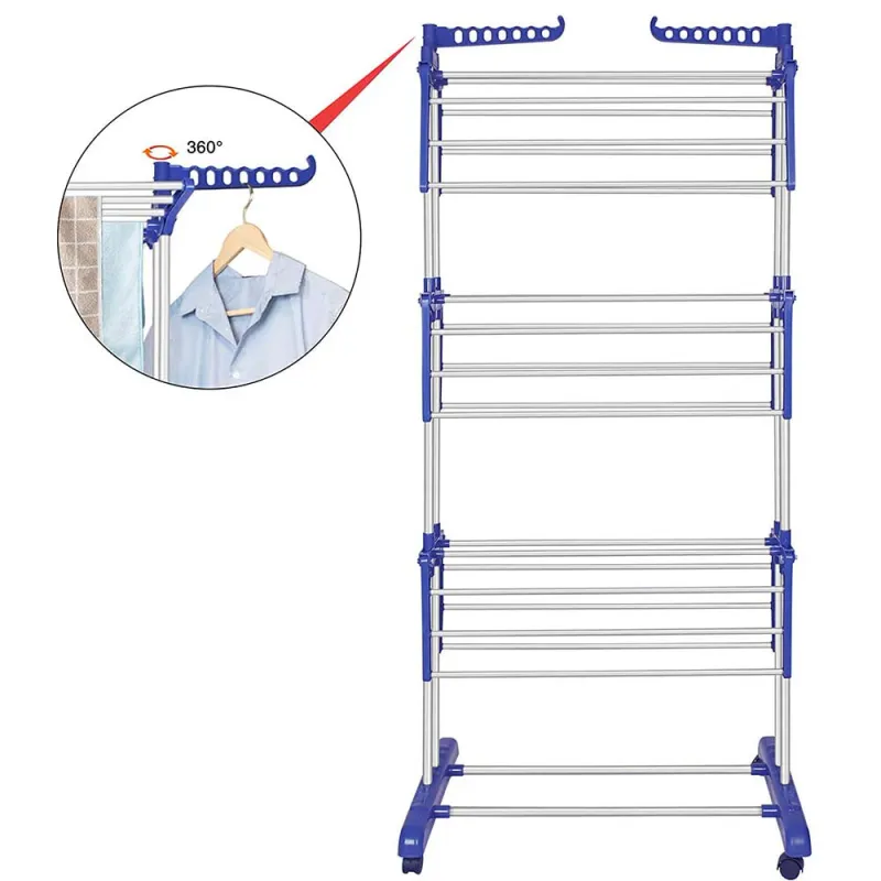 Uscator de rufe cu 3 nivele, pliabil cu suport de umerase, Asos Home, albastru