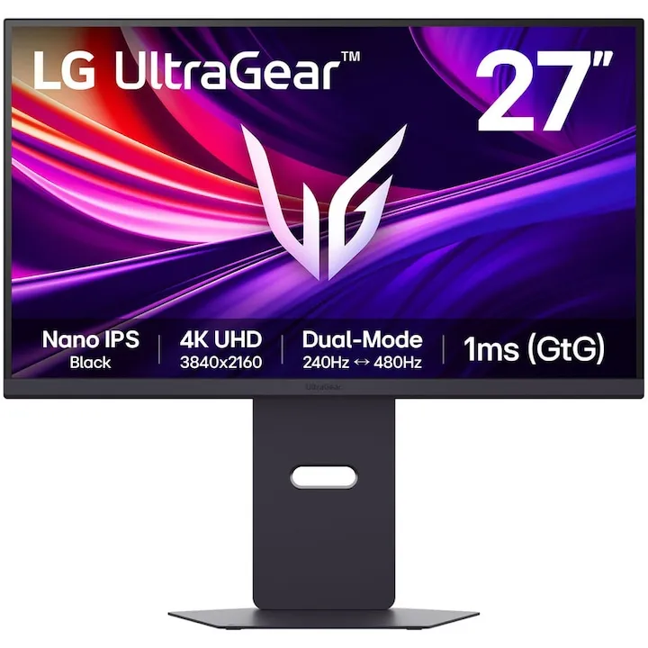 Monitor Gaming LED IPS LG UltraGear 27G850A-B 27", 4K UHD (3840x2160), Dual-Mode (4K 240Hz ↔ FHD 480Hz), 1ms GTG, AMD FreeSync™ Premium Pro, NVIDIA G-Sync™ Compatible, DisplayHDR 600, Deep Black Pro, Hub USB, 2x HDMI, DisplayPort, Pivot, Negru