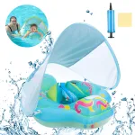 Colac inot cu parasolar si pistol cu apa pentru bebelusi si copii, RorAem, cu Colac de inot pentru bebelusi, cu acoperis detasabil, cu suport burtica si cotiera, Anti-rasturnare, model Unicorn masina gonflabila Inot si izvoare termale, albastru, 3-36 luni