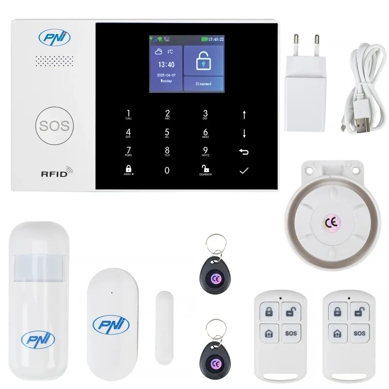 Sistem de alarma wireless PNI SafeHouse HS600 Wifi GSM 4G, suporta 90 zone wireless si 3 zone cu fir, compatibil cu aplicatia Tuya Smart, alerta prin SMS, apel vocal, notificare pe telefon