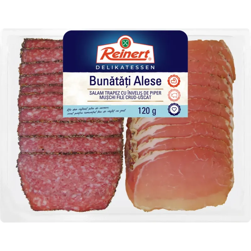 Bunatati alese Reinert: salam trapez cu invelis de piper + muschi file crud uscat, 120 g