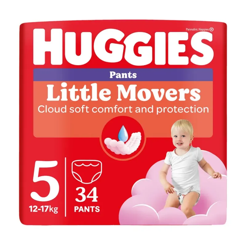 Scutece chilotel Huggies Pants Jumbo, marimea 5, fete, 12-17 kg, 34 bucati