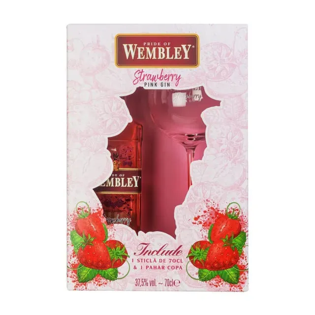 Pachet gin Wembley Pink, 37.5% alcool, 0.7 l + 1 pahar