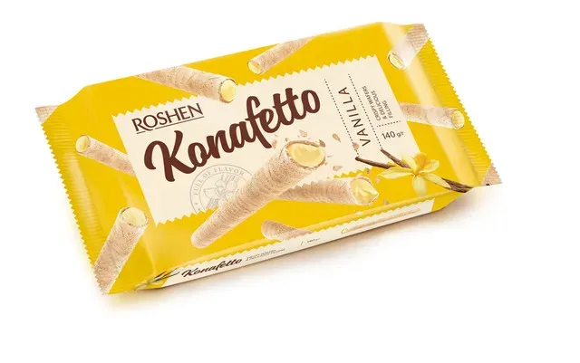 Rulouri din napolita cu umplutura cu aroma de vanilie Roshen Konafetto, 140 g