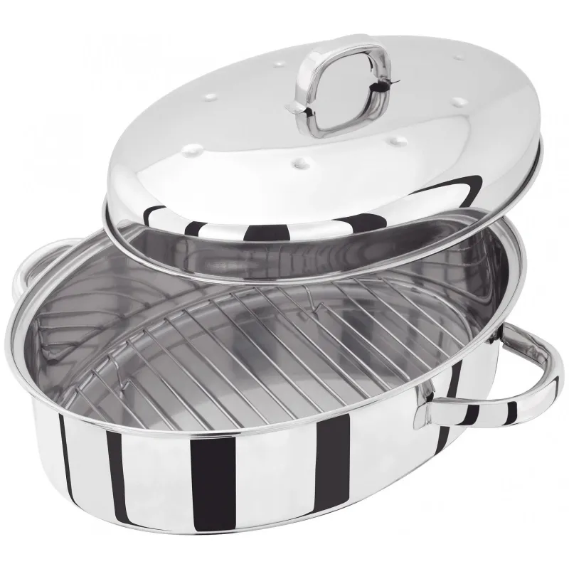 Tava ovala cu gratar Judge Speciality Cookware, otel inoxidabil, 32x22x15 cm, argintiu