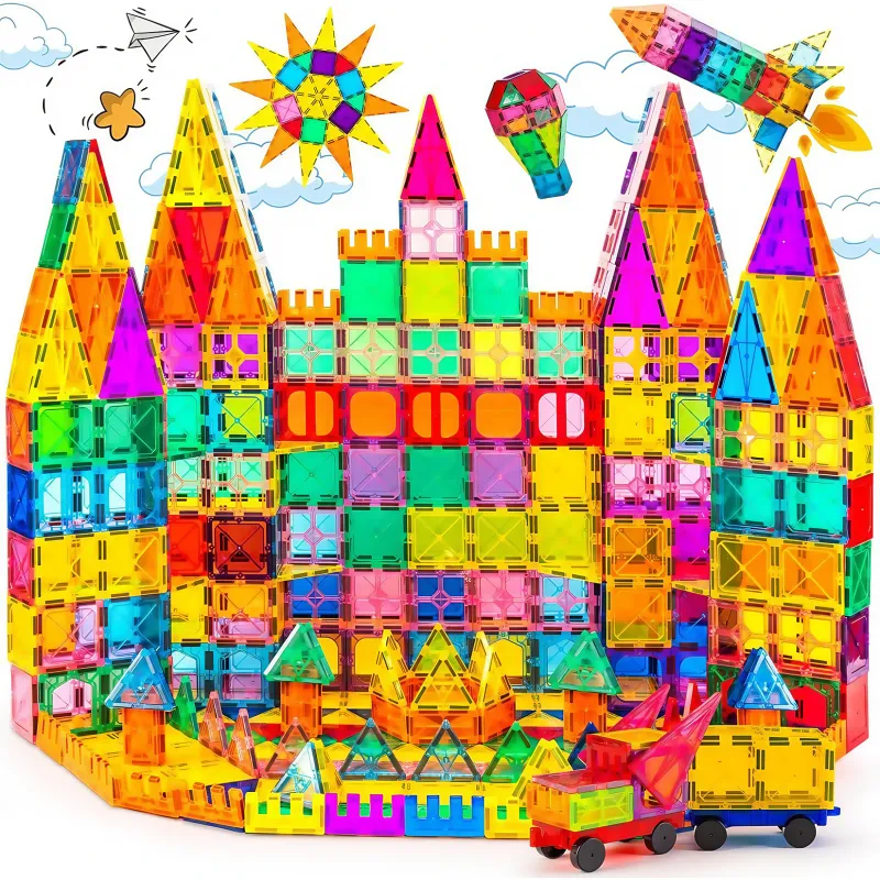 Set de constructie cu placi magnetice, Morovan, Set Inteligent de Constructie Magnetic 3D, 100 piese, jucarii educationale pentru copii, numeroase Posibilitati de Construit Creativ, Dezvoltarea Abilitatilor Motrice si a Imaginatiei, 3 ani +, multicolor