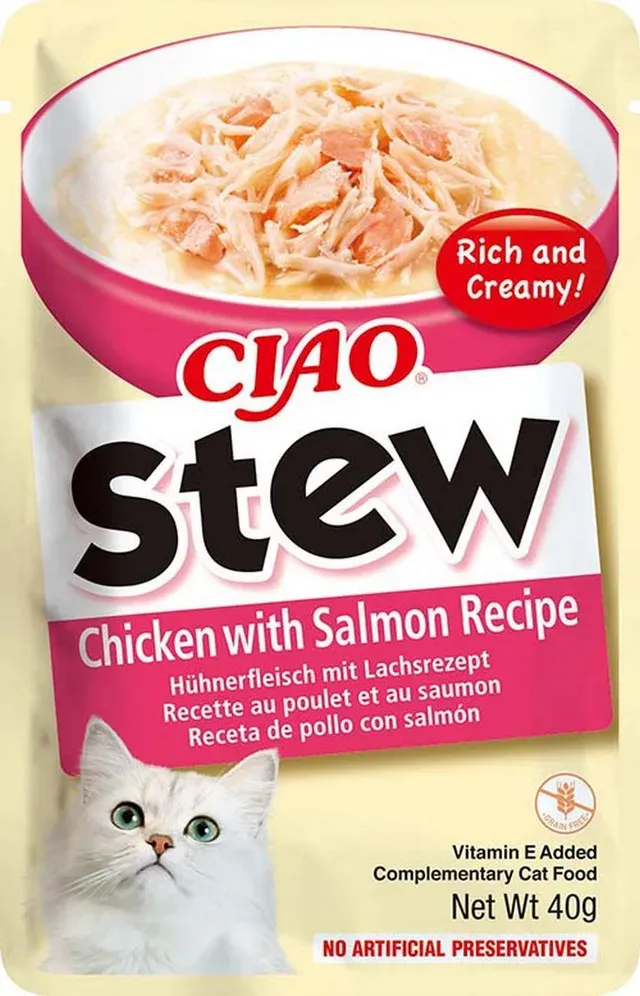 Hrana umeda pentru pisici Inaba Ciao Stew, pui cu somon, 40 g