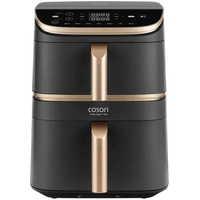 Friteuza cu aer cald dubla COSORI Turbo Tower Pro Smart CAFDC123SDEUR, 10.8l, 2630W, 3 rezistente, negru-auriu