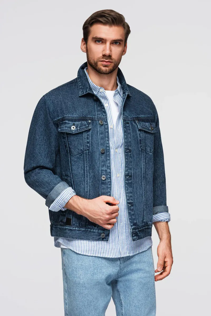 OMBRE, Jacheta din denim cu buzunare frontale, Petrol, L