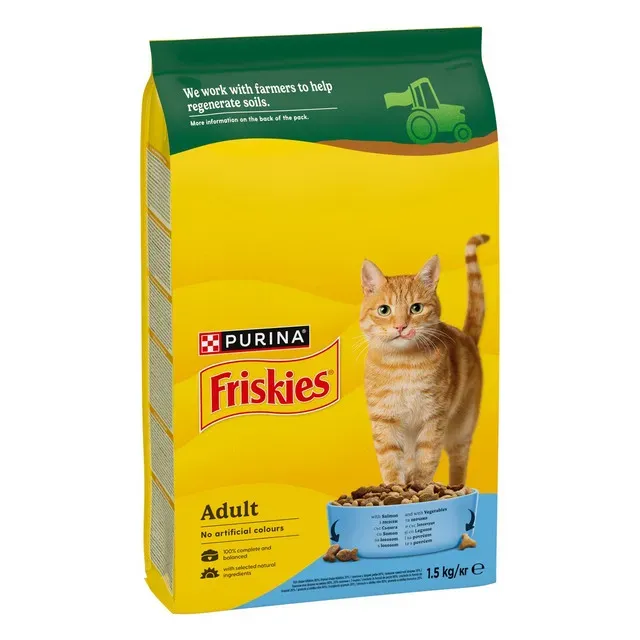 Hrana uscata pentru pisici adulte Purina Friskies, somon si legume, 1.5 kg