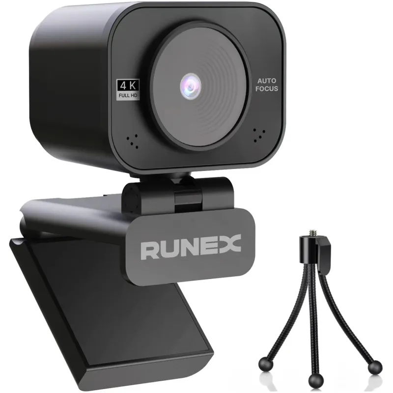 Camera Web Runex® Webcam 4K, 8MP, Auto-Focus, Expunere Automata, Rotire 360 Grade, Microfon Dual Reducere Zgomot, USB, Trepied, Unghi Vizualizare 70°
