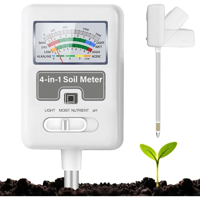 Solmetru 4 in 1, WALALLA, pliabil la 90°, cu control prin aplicatie, conexiune Bluetooth, potrivit pentru agricultura si plante de exterior, tester de umiditate a solului, lumina, nutrienti, pH, alb
