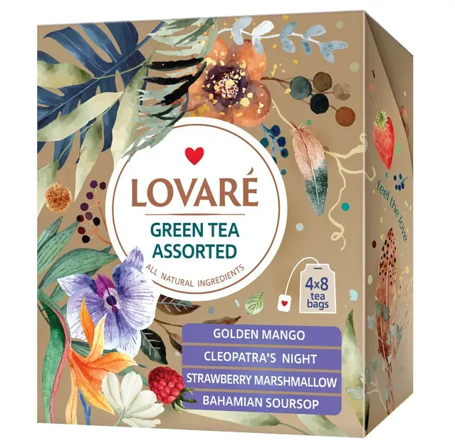 Colectie de ceai verde asortat Lovare Green Tea Assorted, 32 pliculete