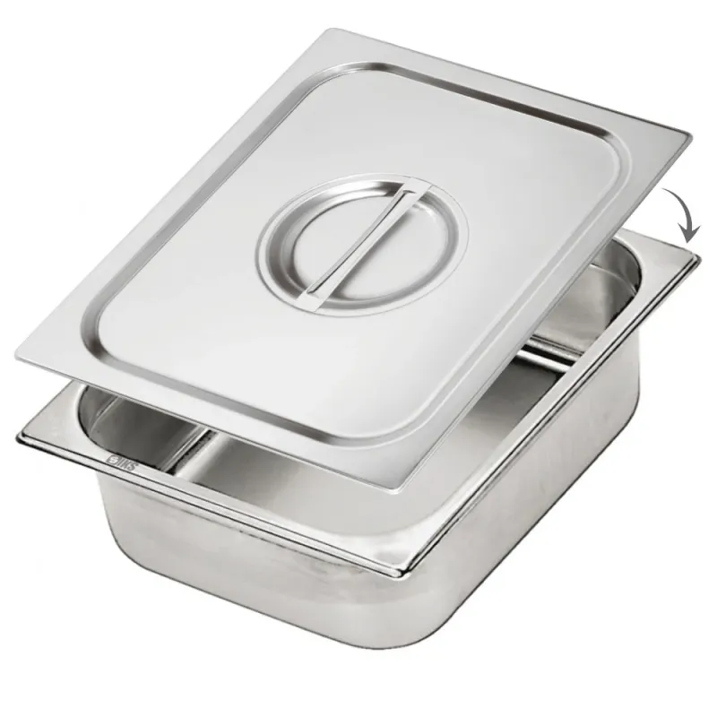 Tava Gastronorm SIKS Din Inox Inoxidabil Cu Capac Inclus, Pentru Bucatarie, Depozitare Salate, Sosuri, Mancare, Compatibila Cuptor Si Frigider Sau Vitrina, Stivuibila, Capacitate 8.6L, Dimensiuni 32.5 cm x 26.5 cm x 10 Cm Adancime, GN, Argintiu