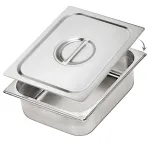Tava Gastronorm SIKS Din Inox Inoxidabil Cu Capac Inclus, Pentru Bucatarie, Depozitare Salate, Sosuri, Mancare, Compatibila Cuptor Si Frigider Sau Vitrina, Stivuibila, Capacitate 8.6L, Dimensiuni 32.5 cm x 26.5 cm x 10 Cm Adancime, GN, Argintiu