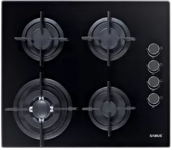 Plita Incorporabila Samus PSG-64SG6 4 arzatoare Latime 58 cm Gratare din fonta individuale Aprindere electrica Sticla neagra